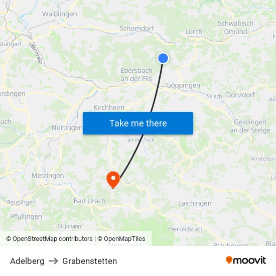 Adelberg to Grabenstetten map