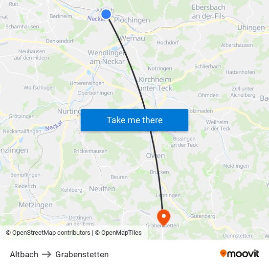 Altbach to Grabenstetten map