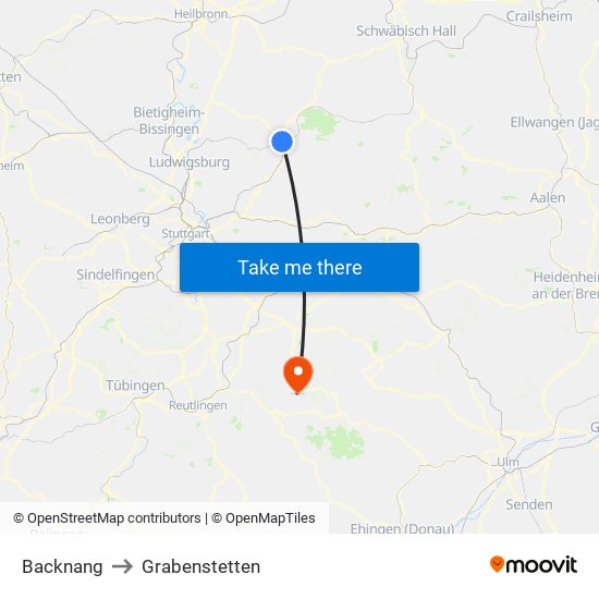 Backnang to Grabenstetten map