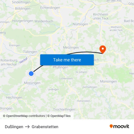 Dußlingen to Grabenstetten map