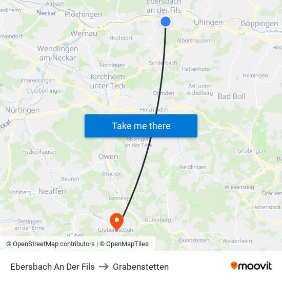 Ebersbach An Der Fils to Grabenstetten map