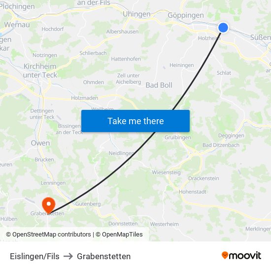 Eislingen/Fils to Grabenstetten map