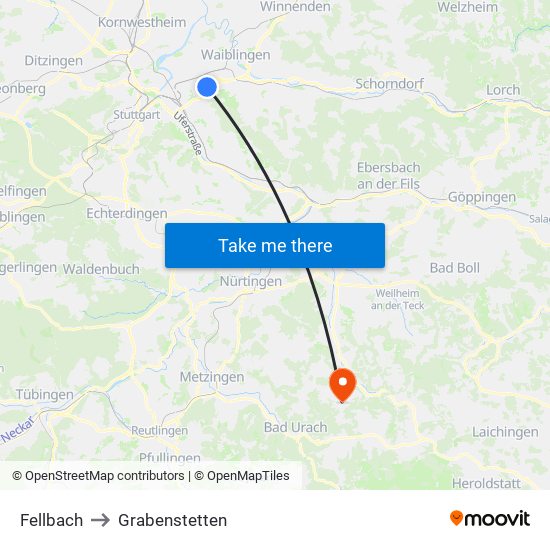 Fellbach to Grabenstetten map