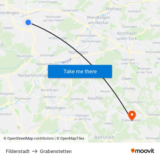 Filderstadt to Grabenstetten map