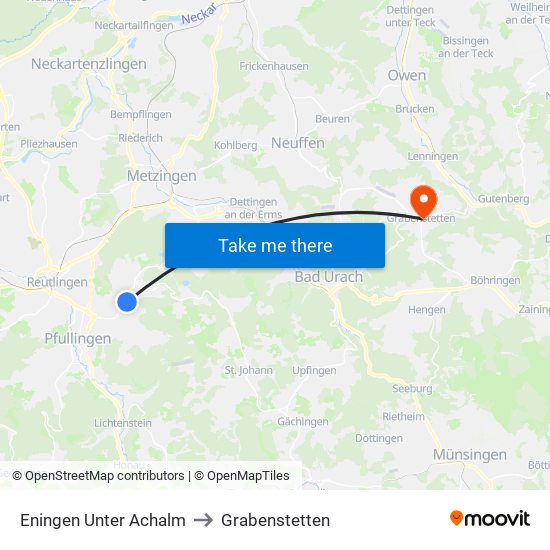 Eningen Unter Achalm to Grabenstetten map