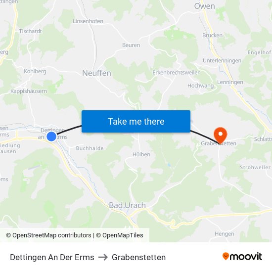 Dettingen An Der Erms to Grabenstetten map