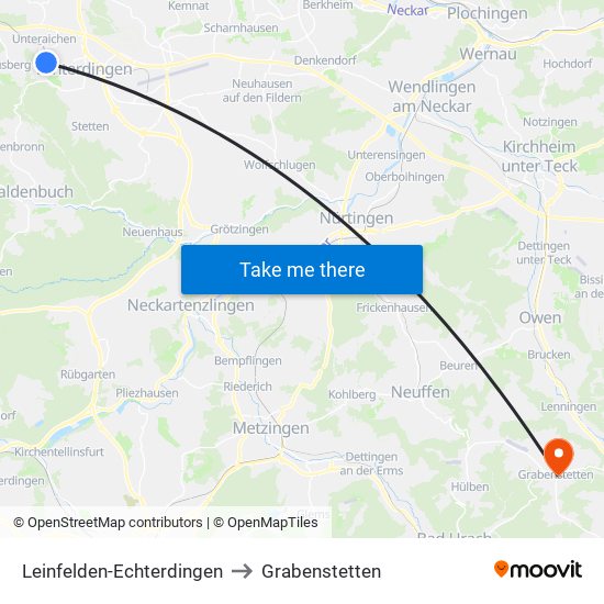 Leinfelden-Echterdingen to Grabenstetten map