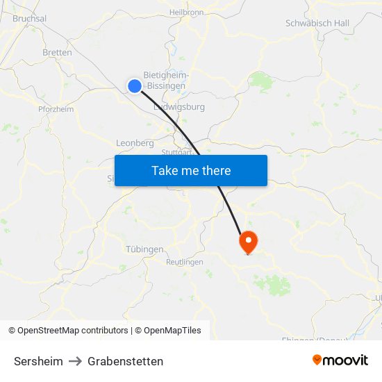 Sersheim to Grabenstetten map