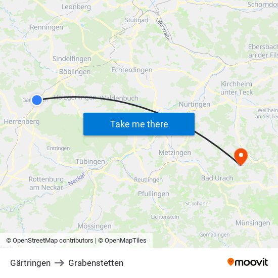Gärtringen to Grabenstetten map
