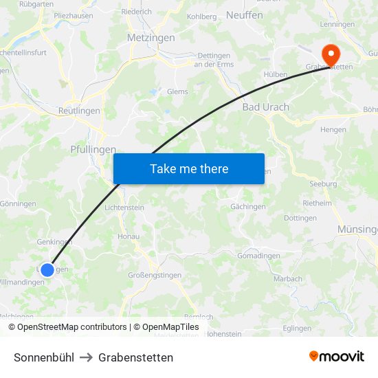 Sonnenbühl to Grabenstetten map