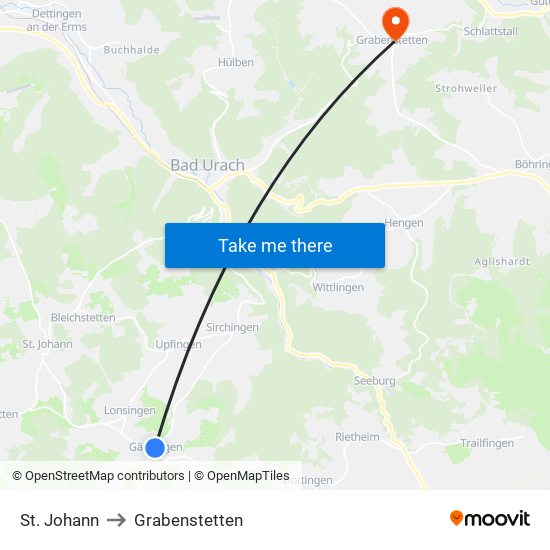 St. Johann to Grabenstetten map