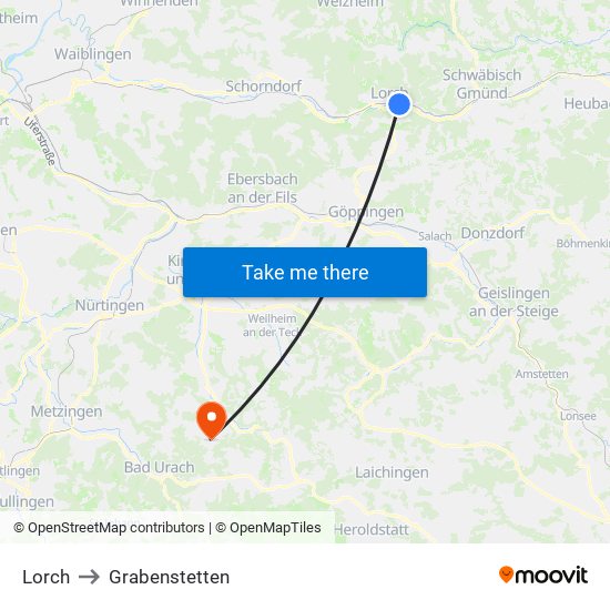Lorch to Grabenstetten map