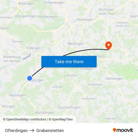 Ofterdingen to Grabenstetten map