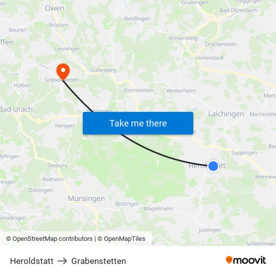 Heroldstatt to Grabenstetten map