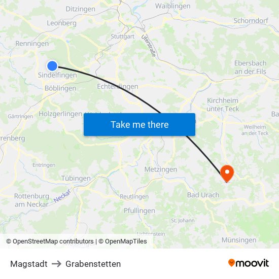 Magstadt to Grabenstetten map