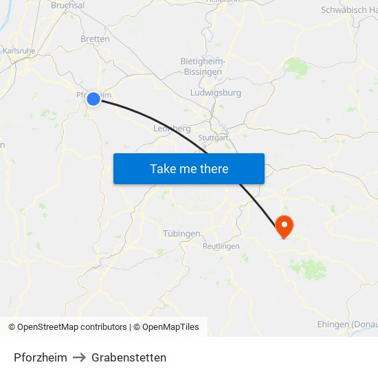 Pforzheim to Grabenstetten map