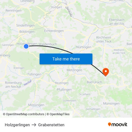 Holzgerlingen to Grabenstetten map