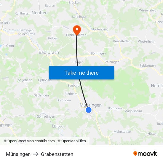 Münsingen to Grabenstetten map