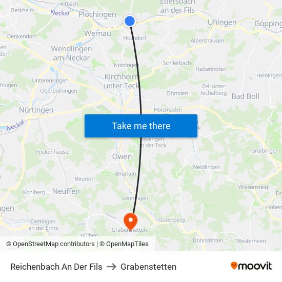 Reichenbach An Der Fils to Grabenstetten map