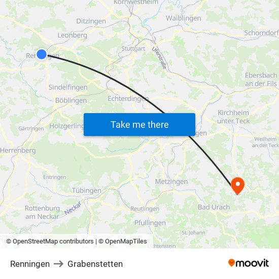 Renningen to Grabenstetten map