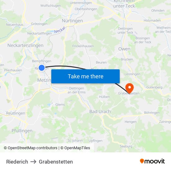 Riederich to Grabenstetten map