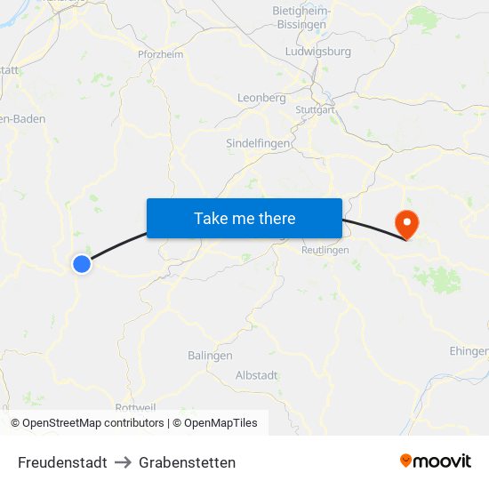 Freudenstadt to Grabenstetten map