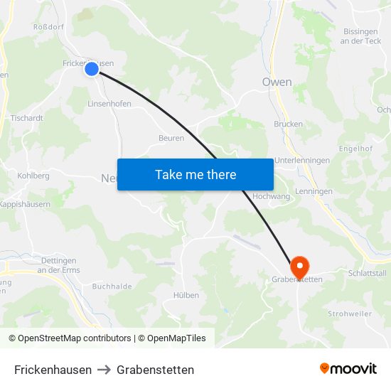 Frickenhausen to Grabenstetten map