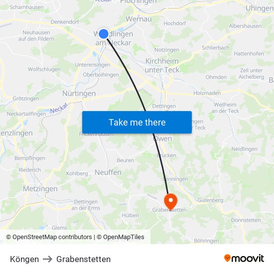 Köngen to Grabenstetten map