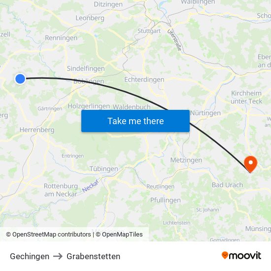 Gechingen to Grabenstetten map