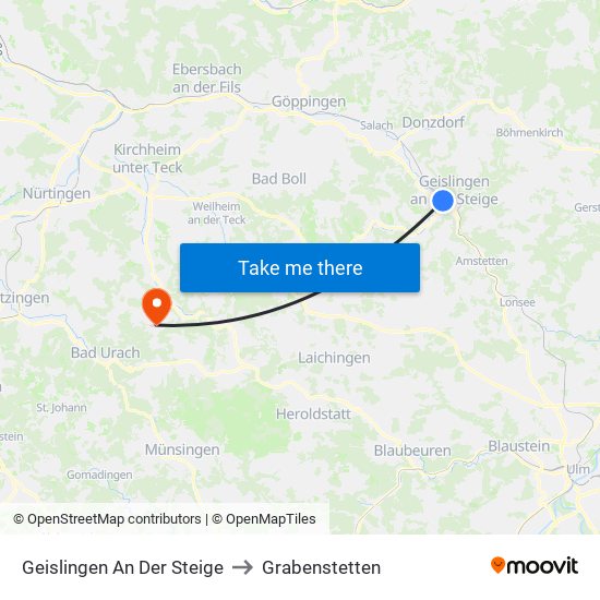 Geislingen An Der Steige to Grabenstetten map