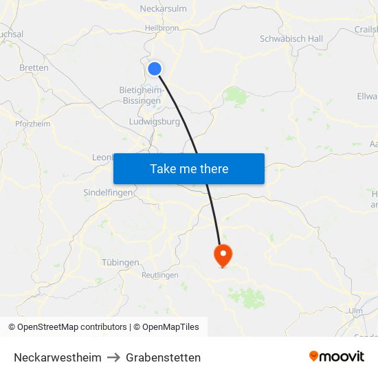 Neckarwestheim to Grabenstetten map