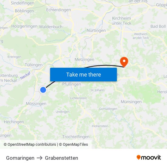 Gomaringen to Grabenstetten map