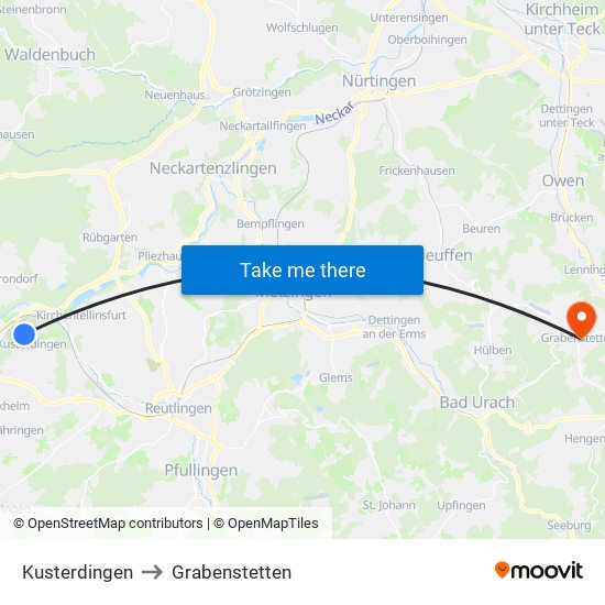 Kusterdingen to Grabenstetten map