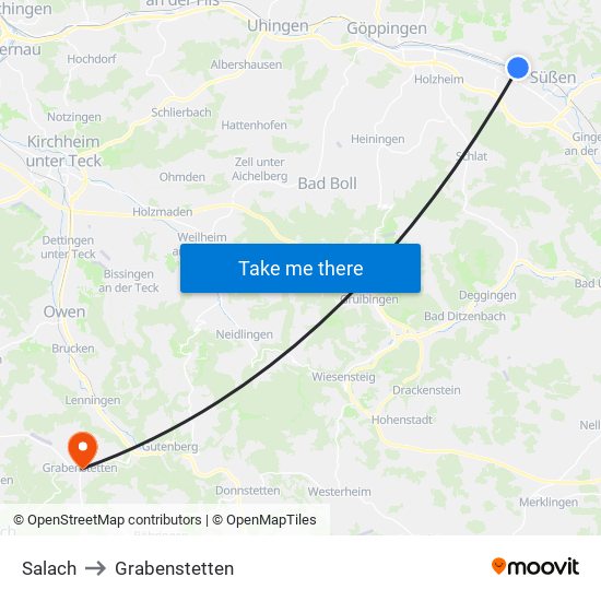 Salach to Grabenstetten map