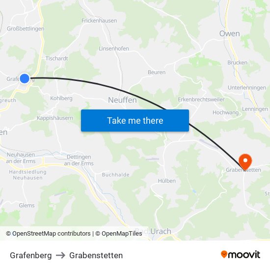 Grafenberg to Grabenstetten map