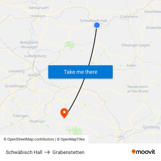 Schwäbisch Hall to Grabenstetten map