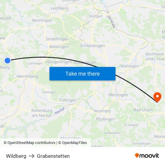 Wildberg to Grabenstetten map