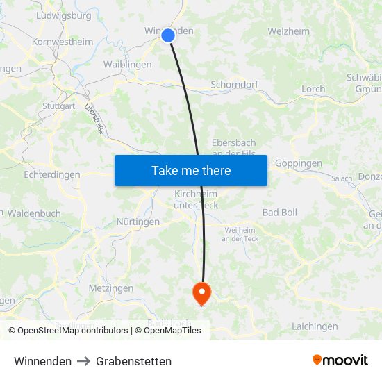 Winnenden to Grabenstetten map
