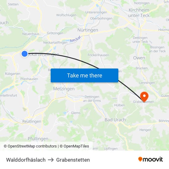 Walddorfhäslach to Grabenstetten map