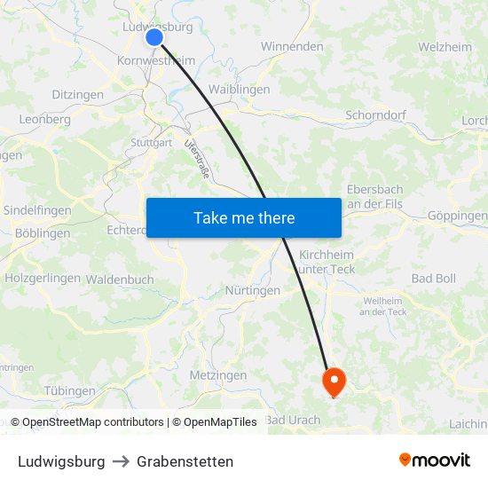 Ludwigsburg to Grabenstetten map