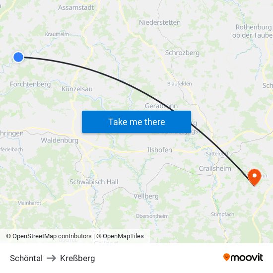 Schöntal to Kreßberg map