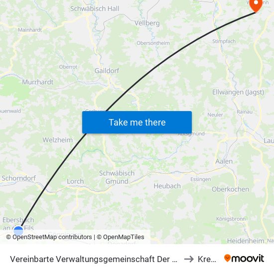 Vereinbarte Verwaltungsgemeinschaft Der Stadt Ebersbach An Der Fils to Kreßberg map