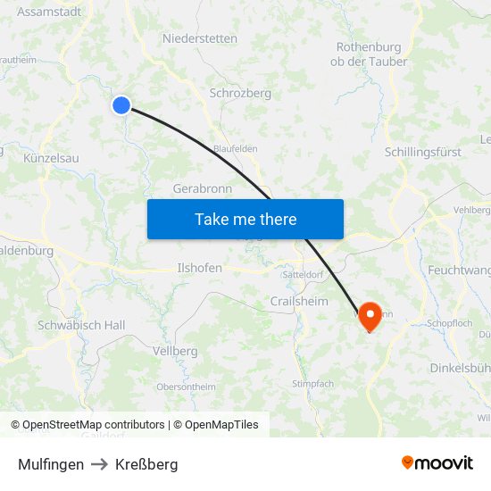 Mulfingen to Kreßberg map