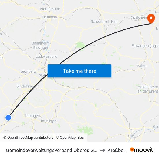 Gemeindeverwaltungsverband Oberes Gäu to Kreßberg map