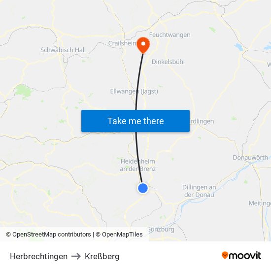 Herbrechtingen to Kreßberg map