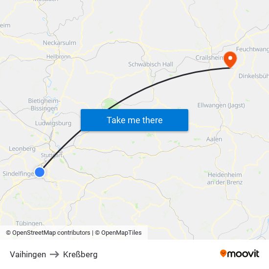 Vaihingen to Kreßberg map
