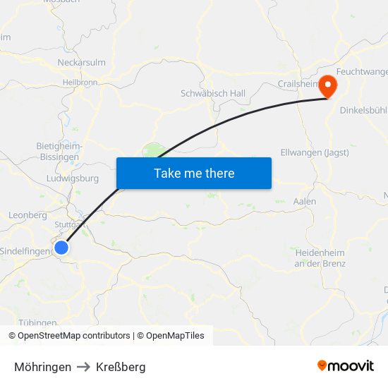 Möhringen to Kreßberg map