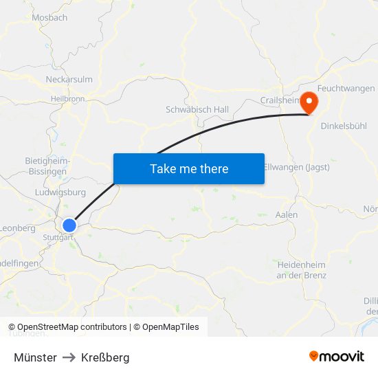 Münster to Kreßberg map