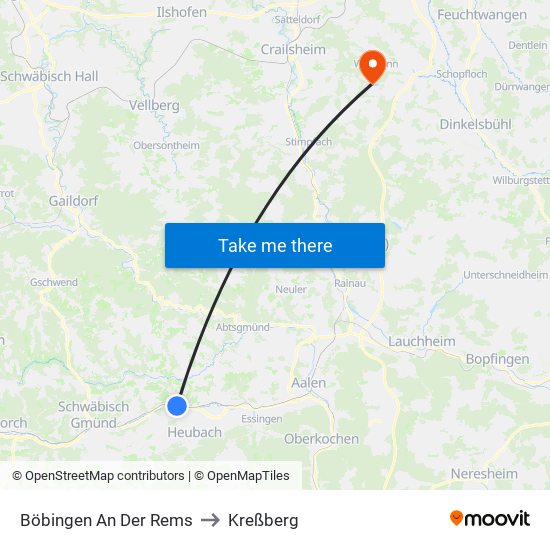 Böbingen An Der Rems to Kreßberg map