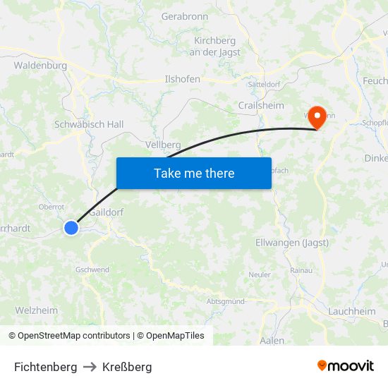 Fichtenberg to Kreßberg map